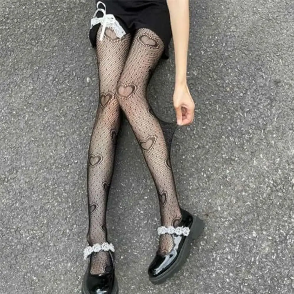 New Butterfly and Love Heart Patterned Fishnet Tights Soft Plus Size Fishnets Leggings Breathable Lace Tights for Women