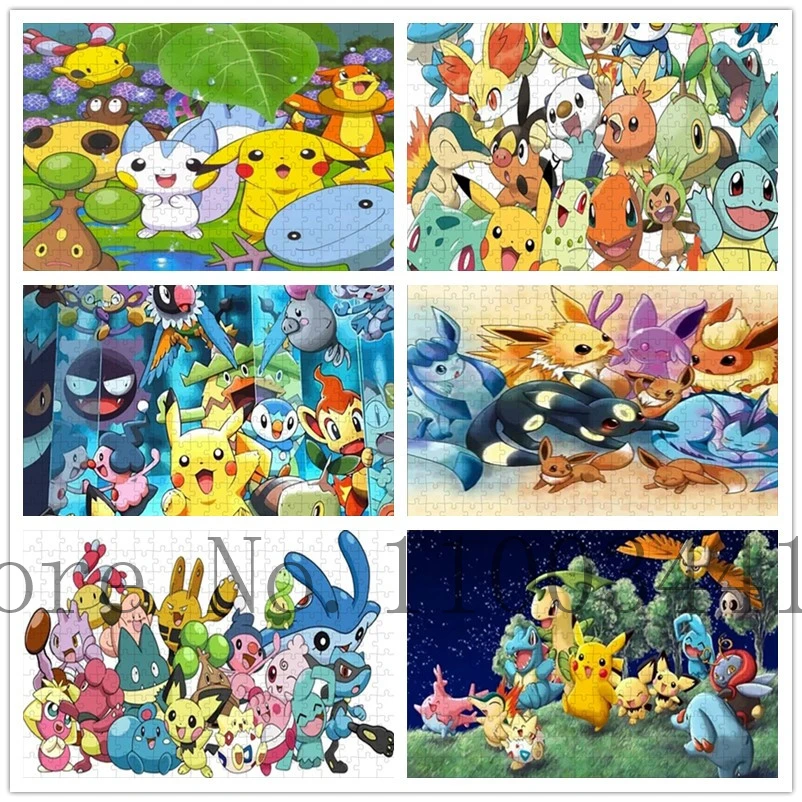 Pokemon 300/500/1000 Pieces Cartoon Character Pikachu Jigsaw Puzzle Japanese Anime Wooden Puzzles Children's Interactive Toys