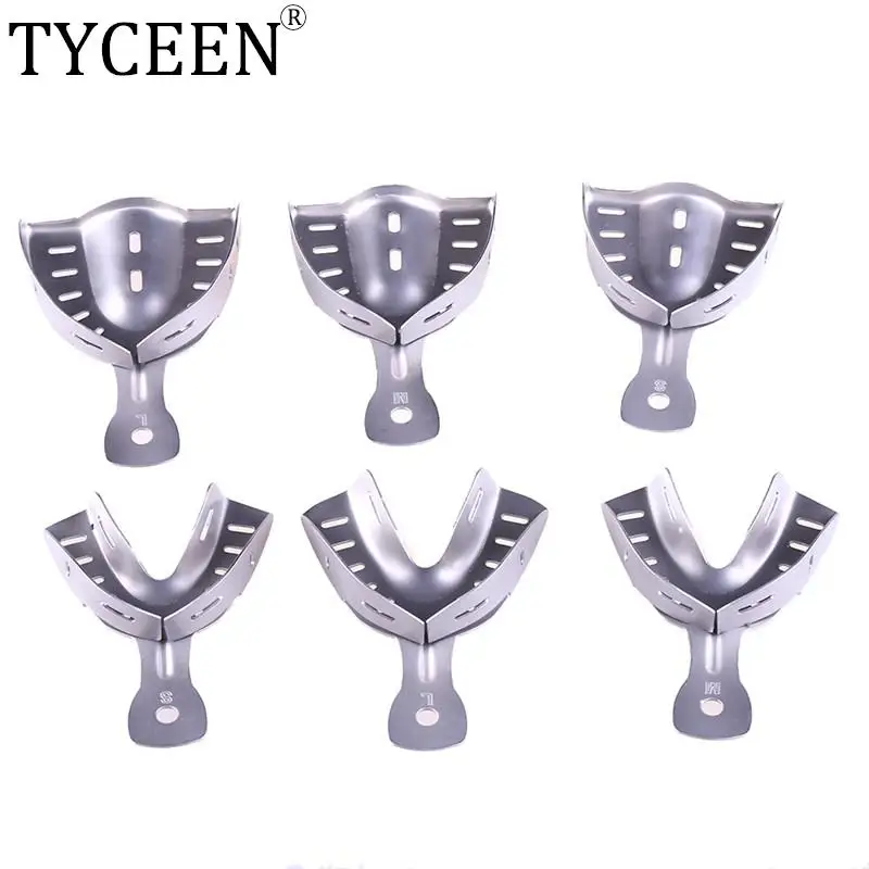 6Pcs/Set Dental Adjustable Impression Trays Stainless Steel Autoclavable Teeth Tray Teeth Holder Dentist Tools Size L M S