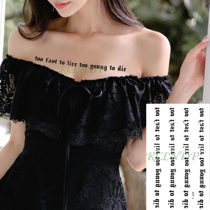 

Waterproof Temporary Tattoo Sticker English letter sentence Fake Tatoo Flash hand arm back waist Tatto for Girl Women Men kid