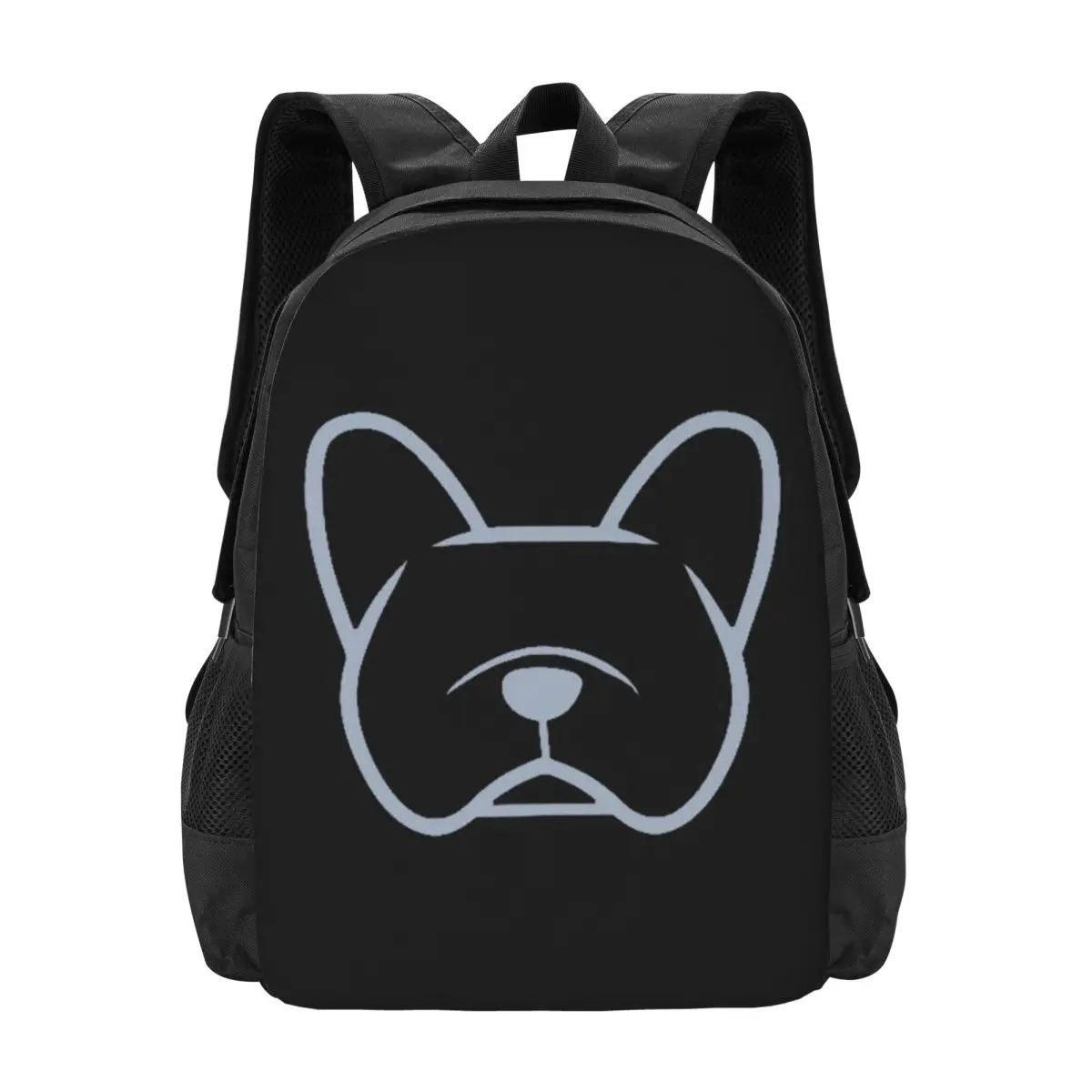 French Bulldog Face Silhouette In Light Gray On Navy Backpack Hot Sale Daypack BookBag School Bag Shoulder Bags for Men Women