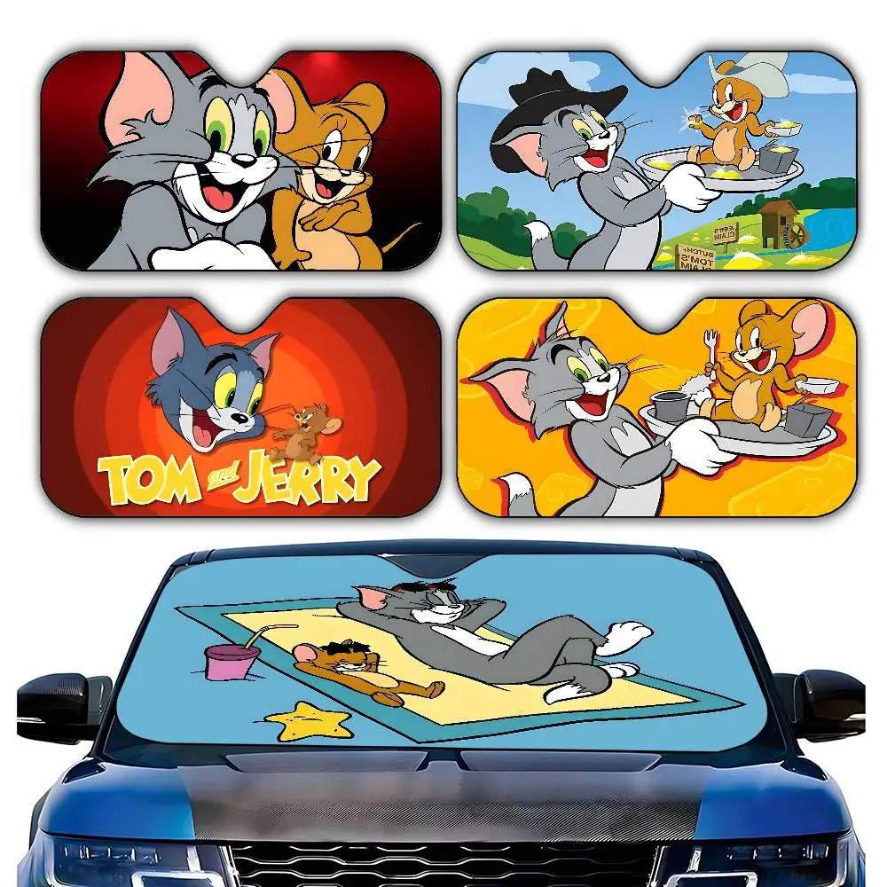 Parasol para parabrisas de coche con diseño clásico de dibujos animados de Tom y Jerry, elegante y moderno, cubierta para parabrisas de coche, cortina parasol para coche