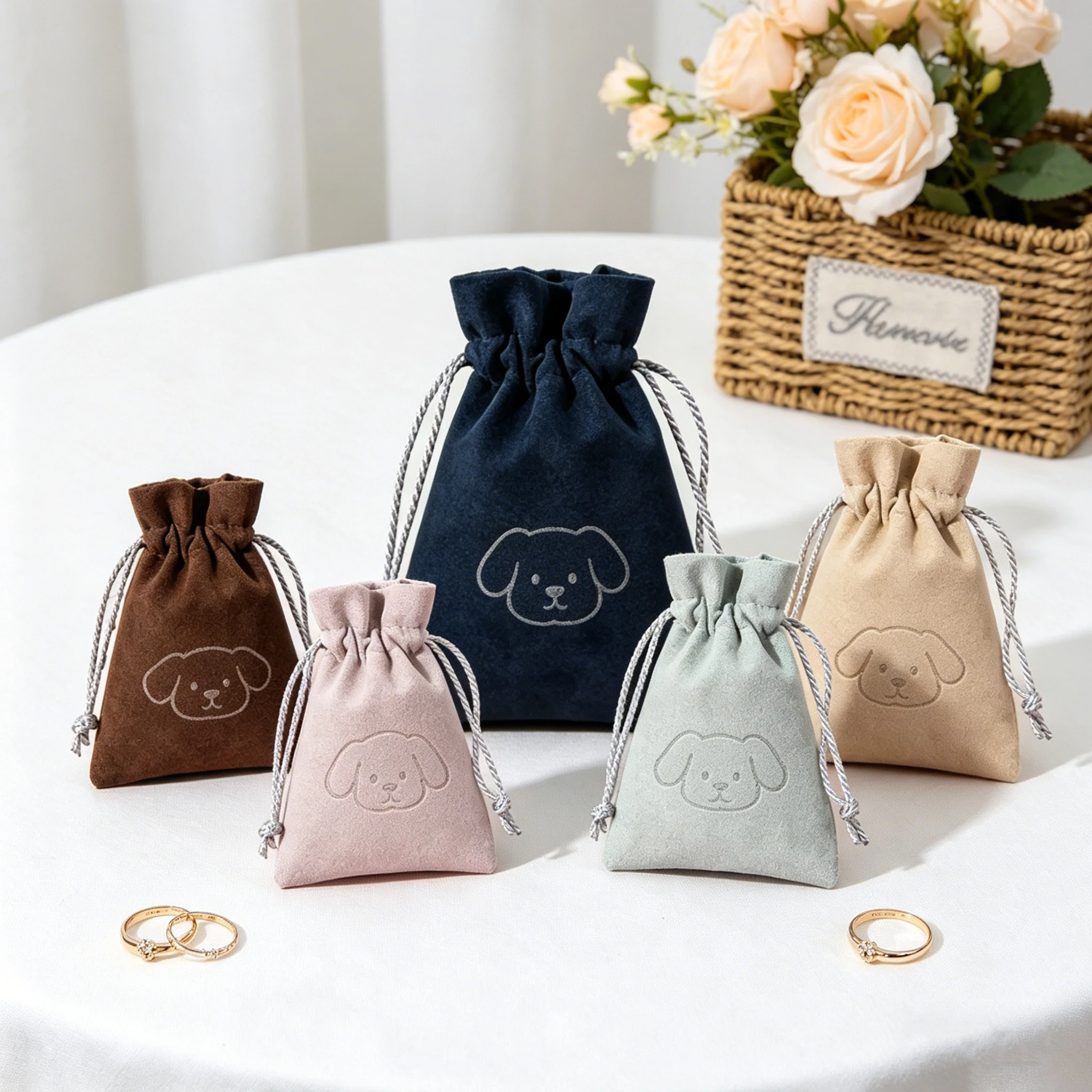 

100-Pack Personalized Microfiber Jewelry Bag Velvet Drawstring Gift Pouch For Rings Earrings Bracelet Pendant Stud Storage Sack