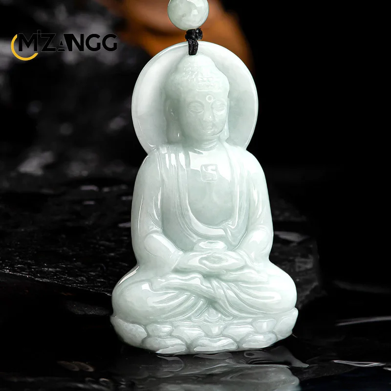 

Natural Jadeite Three-dimensional Buddha Amitabha Pendant Hand-carved Exquisite Fashion Ice Jade Necklace Men and Women Gift