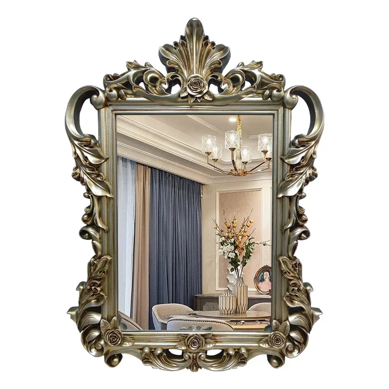 TTA13 Decorative Mirror French Three-dimensional Carved Picture Frame Mirror Retro Entrance American Bathroom Mirror European Ar