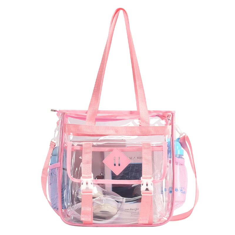 TINYAT Clear PVC Transparent Tote Bag Women Stadium Approved Security Friendly Shoulder Bag Travel Crossbody Work Office Y2K Bag