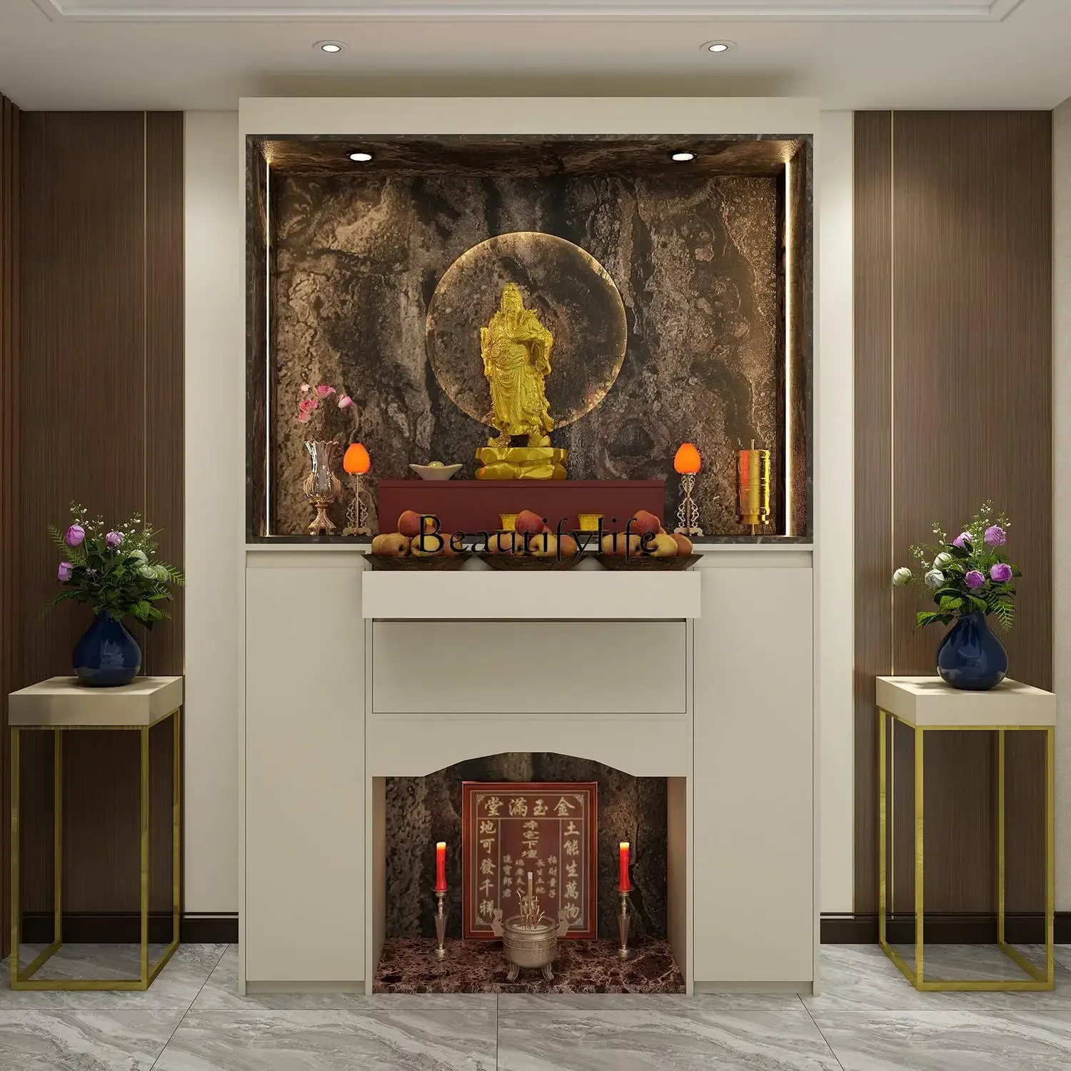 

04ld14Shrine Standing Cabinet God of Wealth Household Living Room Dedication to Buddha Hall Shrine Table Dedication Cabinet