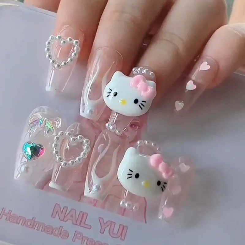 20Pcs Sanrio 3D Hello Kitty Nail Patches DIY Cute Cartoon KT Cat Gems Manicure Rhinestone Nail Art Decoration Accessories