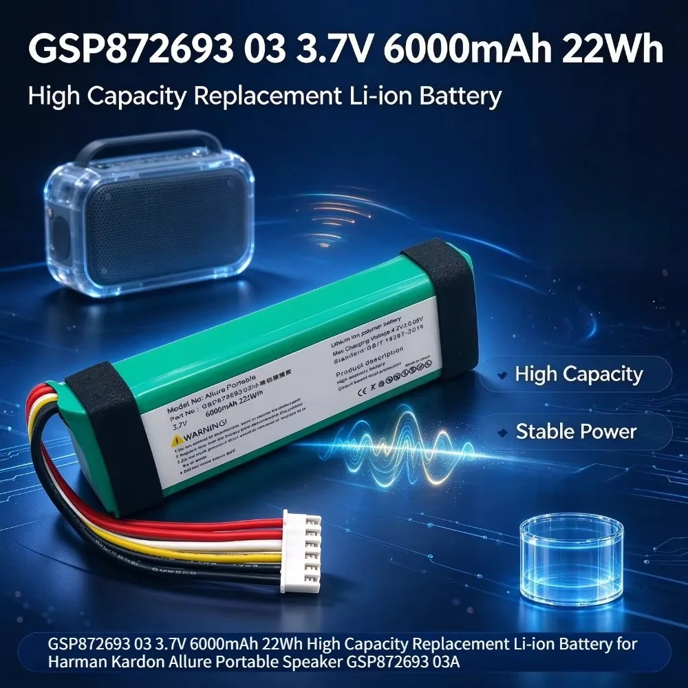 GSP872693 03 3.7V 6000mAh 22Wh Li-Polymer Battery for Harman Kardon Allure Portable Smart Speaker Replacement Spare Battery Pack