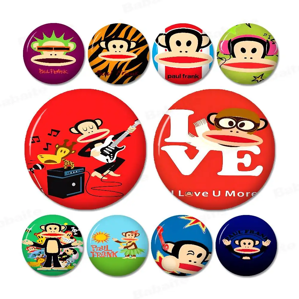 P-Paul Frank Cartoon Brooches Anime Badge Round Handmade Brooch Lapel Pins Jewelry for Backpack Clothes Gifts