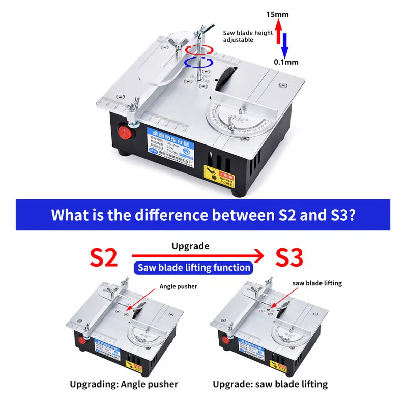 Mini Table Saw for Home DIY 45 Degree Cuting,PCB Board Cutting Tool,Saw Blade Lifting Function,Craft Cut,Electric Saw Table