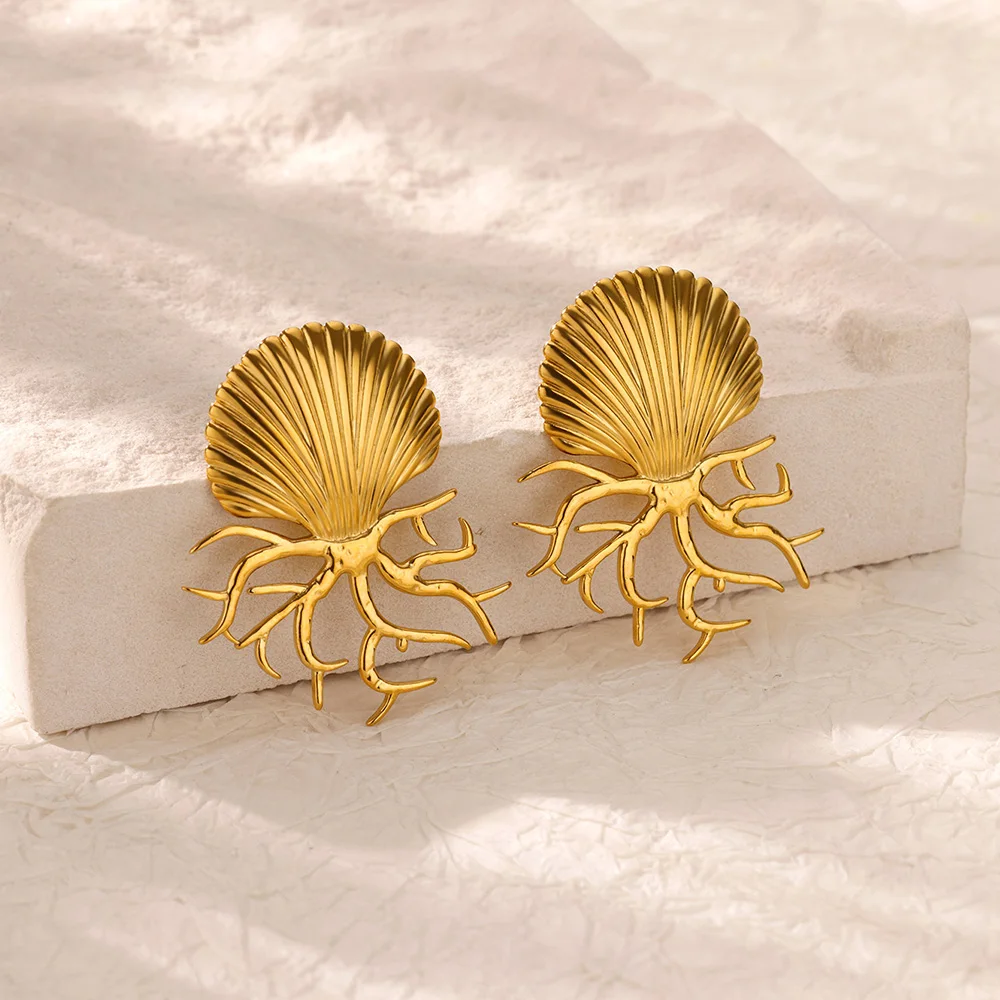 

Exaggerate Shell Earrings for Women Stainless Steel Gold Color Irregular Piercing Earring New Aesthetic Wedding Jewelry Gift