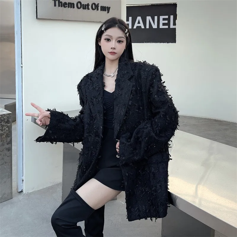 Suit Men's and Women's Niche Design Eyelash Tassel Fried Street Loose Top