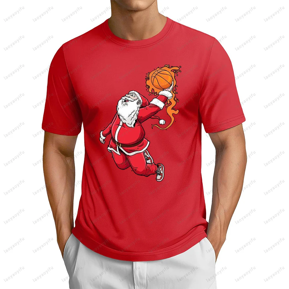 Christmas Basketball Dunked T Shirt Funny Santa Playing Ball Printed Cartoon Man T-shirt Casual Fashion Loose Harajuku Clothing