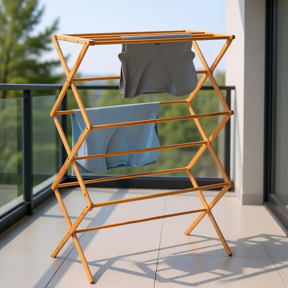 

Компактная бамбуковая складная сушилка для белья — универсальная для одежды, полотенец и одеял, подходит для использования в помещении и на улице