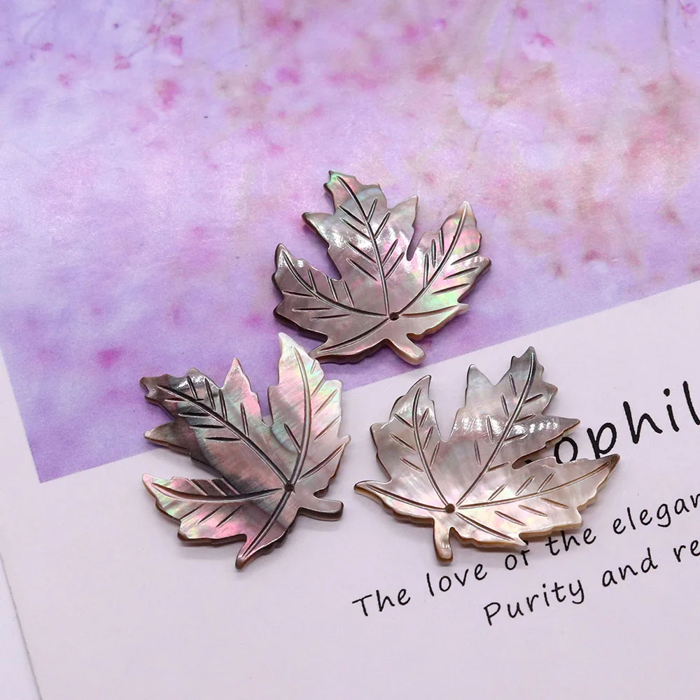 Natural Black Shell Beads Charms Mother of Pearl Shell Maple Leaf Pendants for Jewelry Making Necklace DIY Earrings Decoration view 2