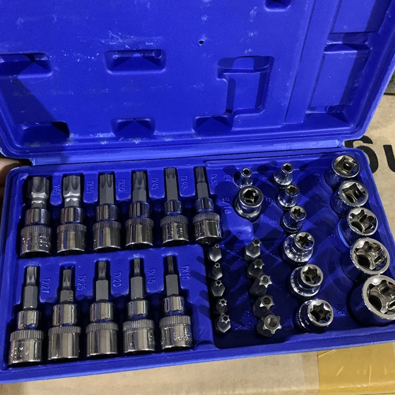 Professional 34pcs Torx Bit Socket & E-Torx Star Socket Set 1/4