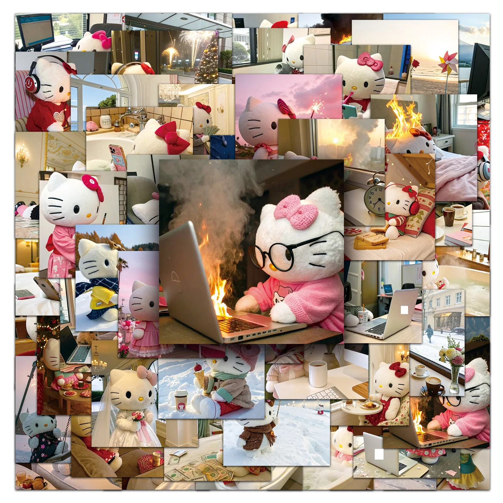 

50Pcs Cute Funny Working Sanrio Hello Kitty Series Cartoon Cute Waterproof Sticker Skateboarding Retro home decal Sticker