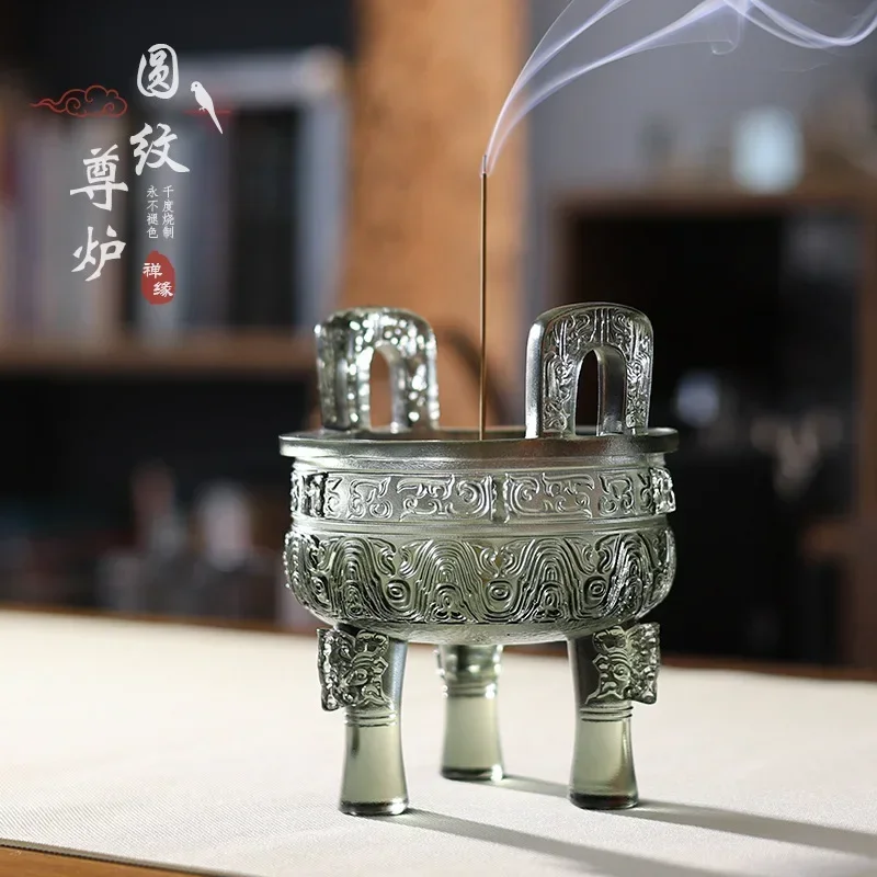 incense burner, round pattern zun furnace, worship Buddha Hall, offering tabletop ornaments, living room study room offering