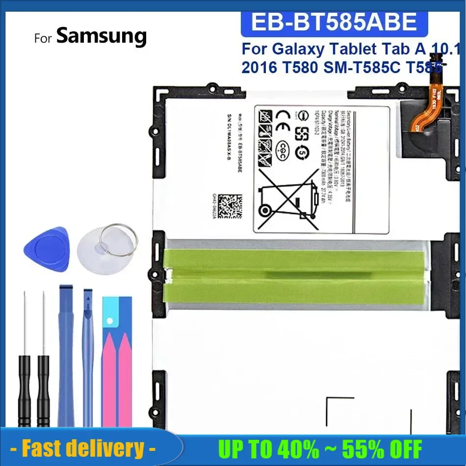 For Samsung Galaxy Tablet, Tab A 10.1 2016, T580, SM-T585C, T585, T580N, EB-BT585ABE, 7300mAh High Quality Replacement Battery