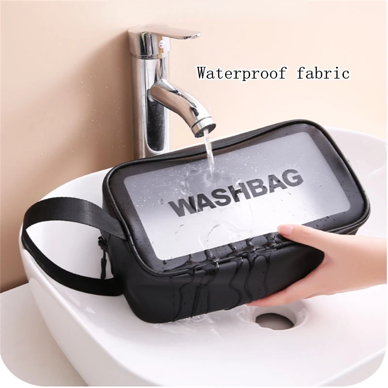 Portable Travel Wash Bag Female Waterproof Makeup Pouch  Wet-dry Separation Semi Transparent Frosted Portable Storage Bag