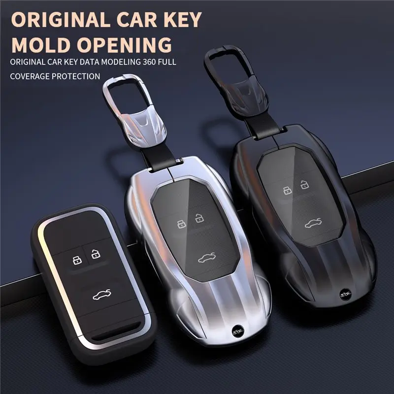 For Chery Tiggo 4 7 Arrizo 5 3 Tiggo 8 Glx Car Key Case Cover Zinc Alloy Silicone Key Shell 360 Protection Keychain Key Fob