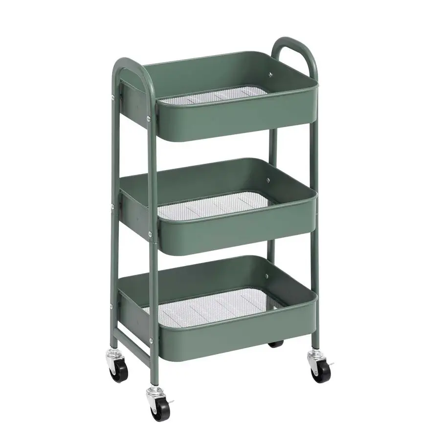

Movable Rolling Organizer Cart, 3 Tier Metal Utility Cart, Makeup Trolley, Green Storage