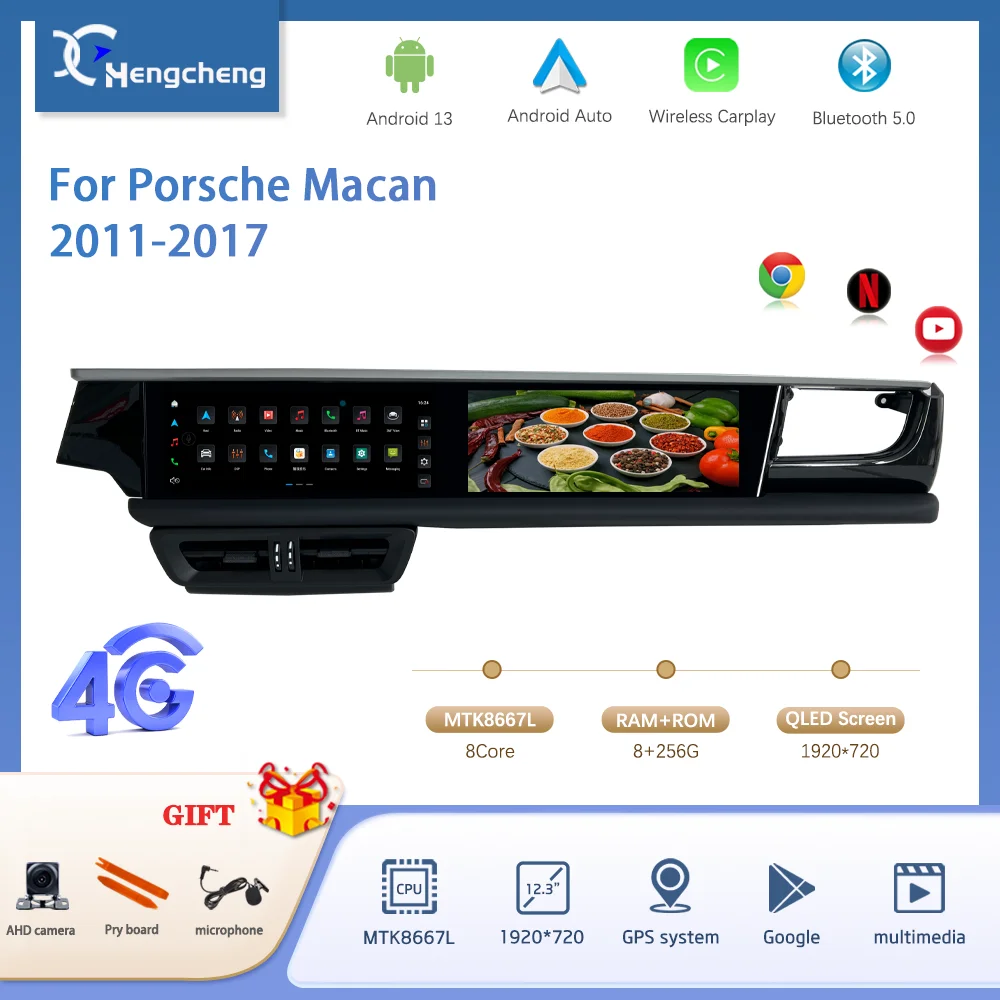 12.3Inch Dual screen Android 13 For Porsche Macan 2011-2017 Car Multimedia Video Player GPS Navigation Radio Carplay 4G Auto 360