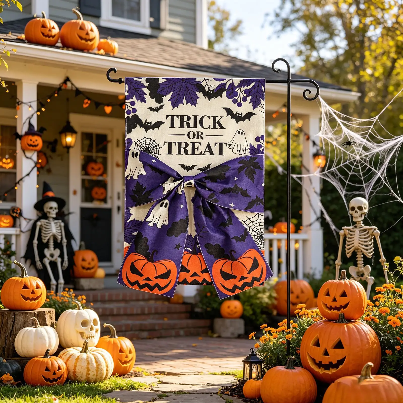 3PC Per Lot Halloween Garden Banners Digitally Printed Double Sided Linen Bows Custom Yard Decor Banners for the Fourth of July