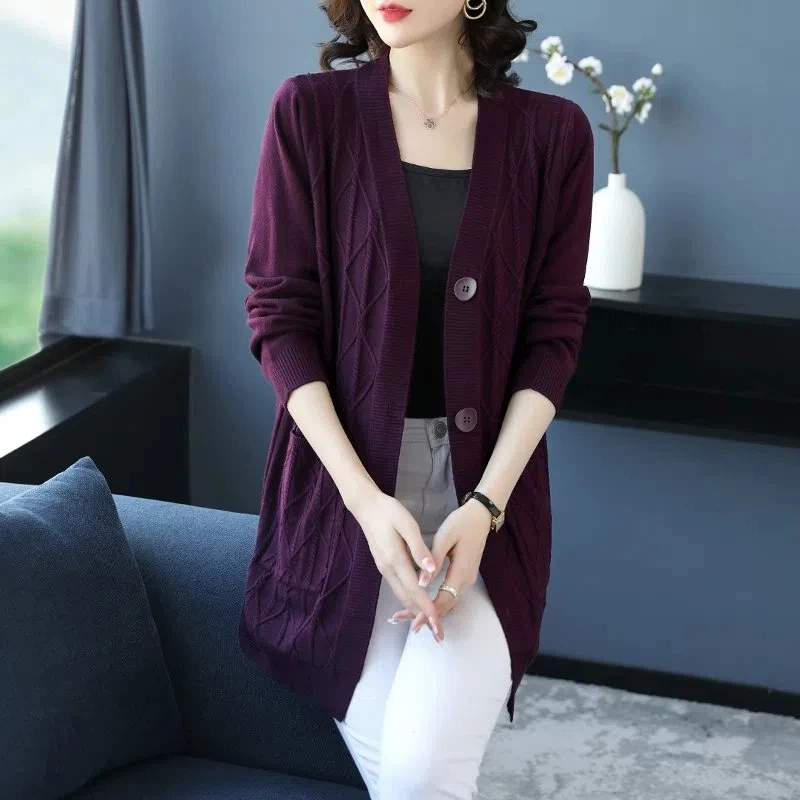 Women Sweater Cardigan 5XL 6XL 7XL Large Size Middle Aged Clothes Mother Casual Loose Sweater Jacket Femme Knitted Cardigan Coat