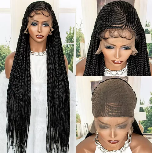 New Arrival Synthetic Full Lace Braided Wigs for Black Women 34 Inches Lace Frontal with Baby Hair Afro American Wigs