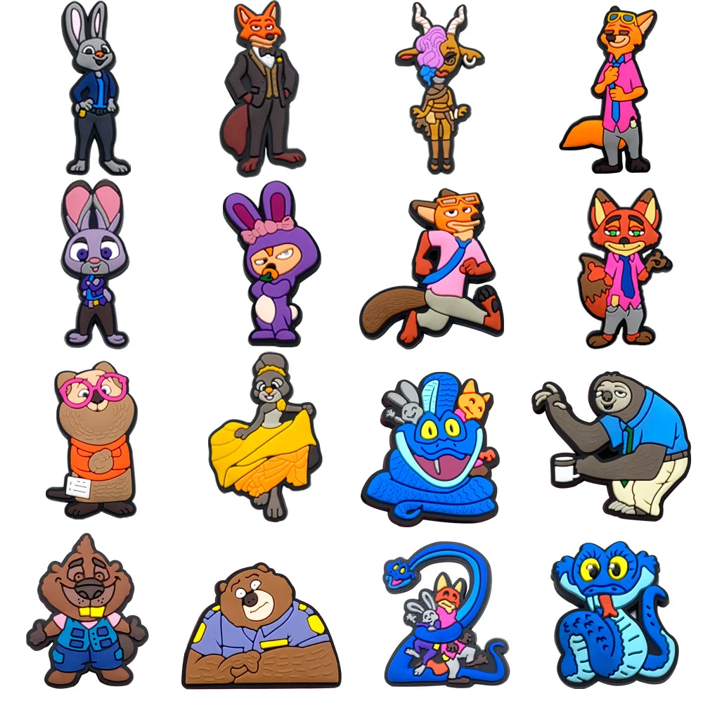16Pcs Cute Animal Figure Shoe Charms For Slides Sandals DIY Custom Accessories Clog Shoe Decoration Soft Rubber Removable