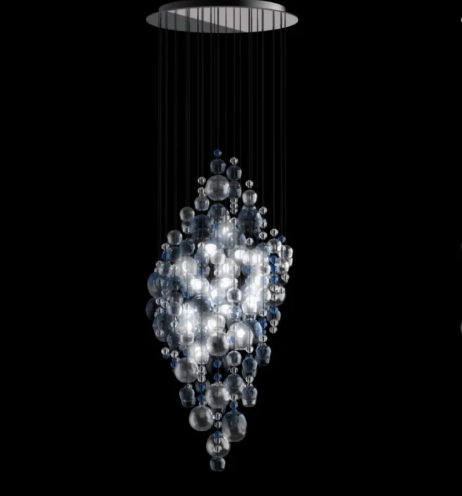 تصميم جديد الديكور الداخلي ردهة الفندق مشروع مخصص Led الثريا الحديثة الزجاج عاكس الضوء 80 زجاج كبير قلادة ضوء 100