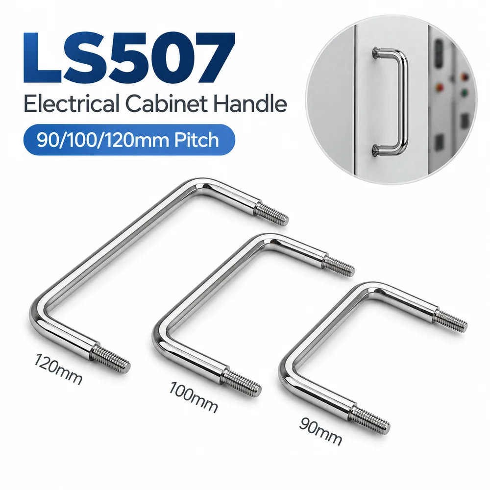 1Pcs LS507 Electrical Cabinet Handle Carbon Steel Stainless Steel Distribution Box Handle 90/100/120mm Pitch Row External Thread