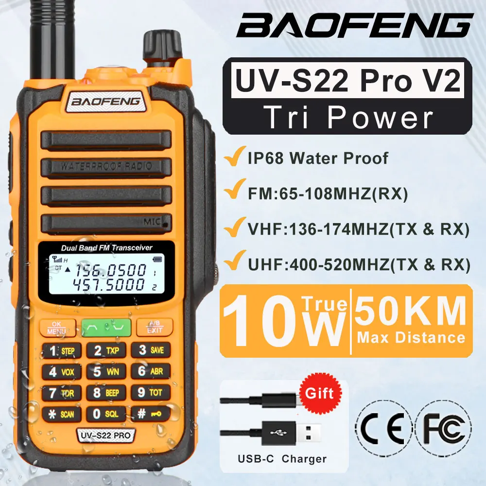 Baofeng UV S22 PRO V2 IP68 Walkie Talkie Waterproof Dual Band 136-174/400-520MHz Ham Radio Upgraded Of UV9R Pro 50KM Range 2024