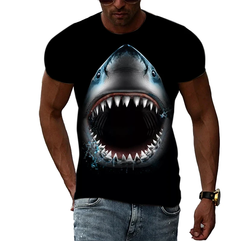 Summer Fashion Trend Sports Shark Graphic Funny Man T-shirts Casual 3D Print Harajuku Personality Round Neck Short Sleeve Top