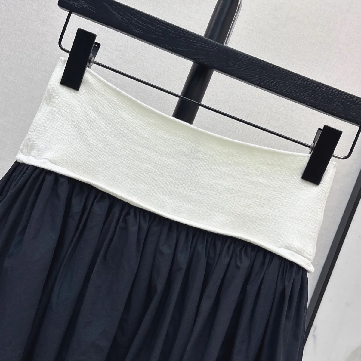 High Quality Women Color Block High Waist Gathered Midi Skirt Loose A Line Swing Long Skirt lyt2672845