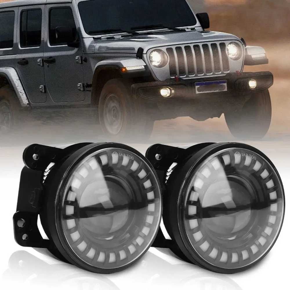

HYNBYZJ 4 inch 30W LED Fog Light For Jeep Wrangler JK TJ Dodge Journey ATV White DRL Amber Turn Signal Lamp Off-road Spotlight