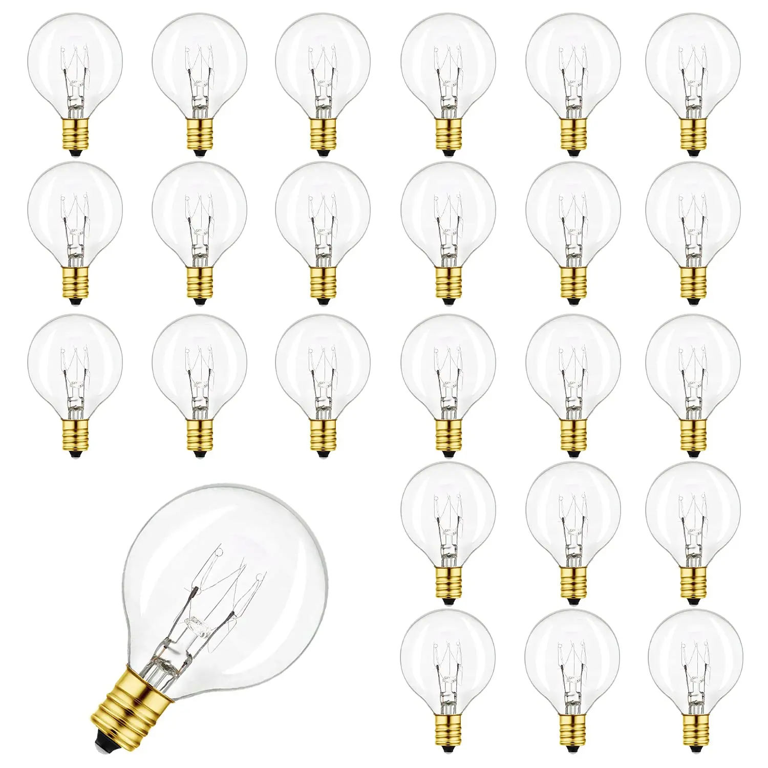 

25pcs G40 7W Clear Tungsten Edison Bulbs Replacement Light Bulbs E12 2200K Warm White for Patio Lighting Decoration Wedding