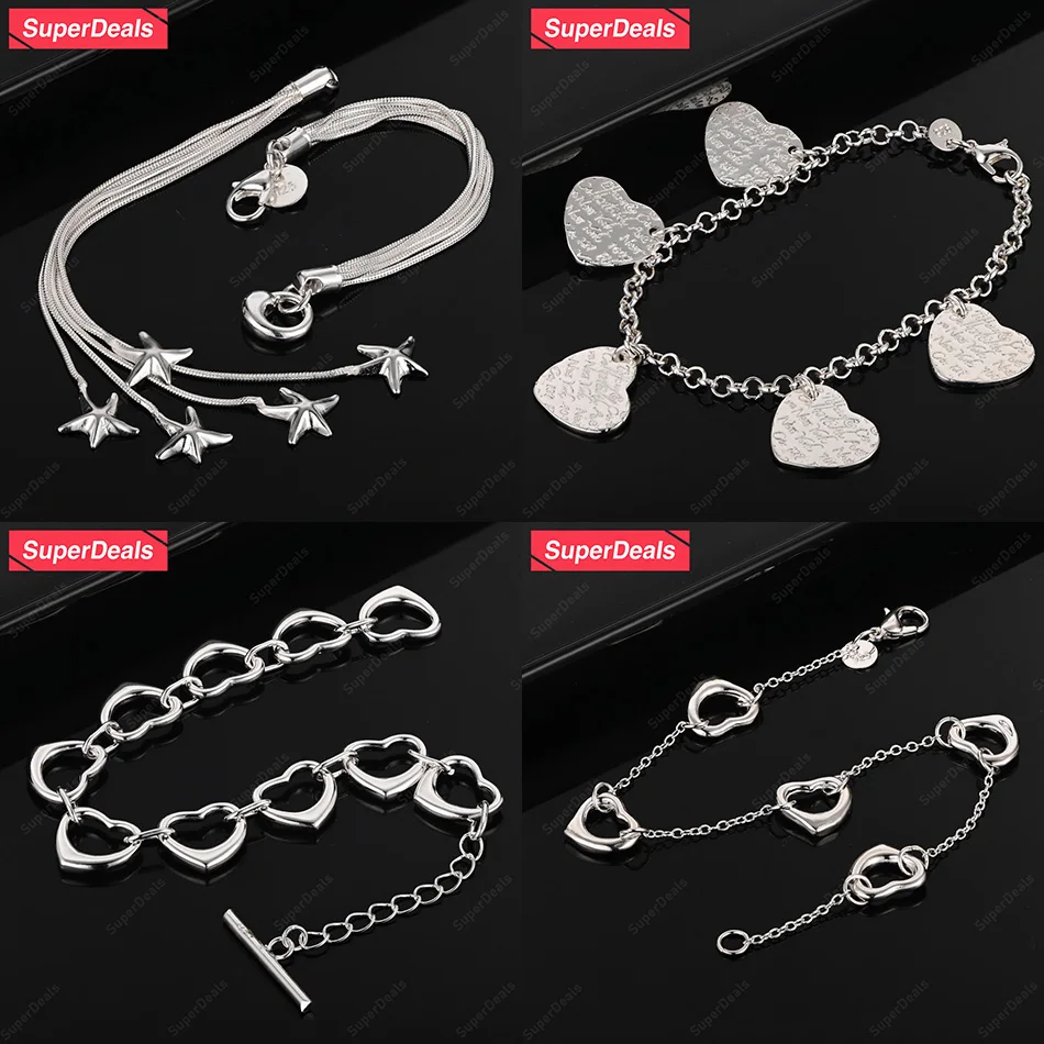 

SuperDeals 8 Inches 925 Sterling Silver Starfish Heart Bracelet For Women Romantic Valentine'S Day Party Sweet Cute Jewelry Gift