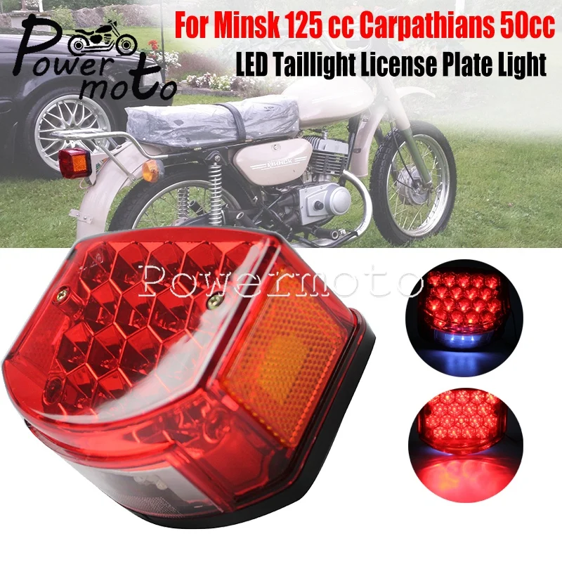 12V Red LED Motorcycle Rear License Plate Light Tail Brake Stop Lamp Reflector Indicators Lamps For Carpathians 50cc Minsk 125cc