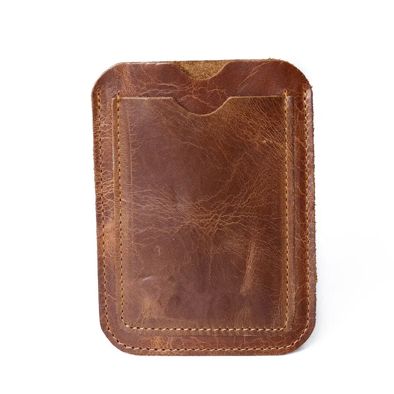 Funda de cuero genuino de vaca para hombre, tarjetero Delgado, Mini billetera portátil Simple para hombre, bolsa Vintage para tarjetas