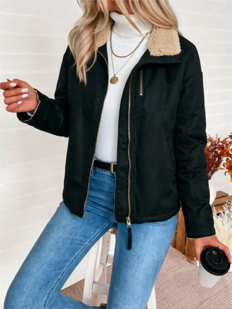 Women Jacket Autumn Winter Loose Casual Zip Up Short Coat Female Warm Outerwear Streetwear Ladies Windproof Jackets Fashion