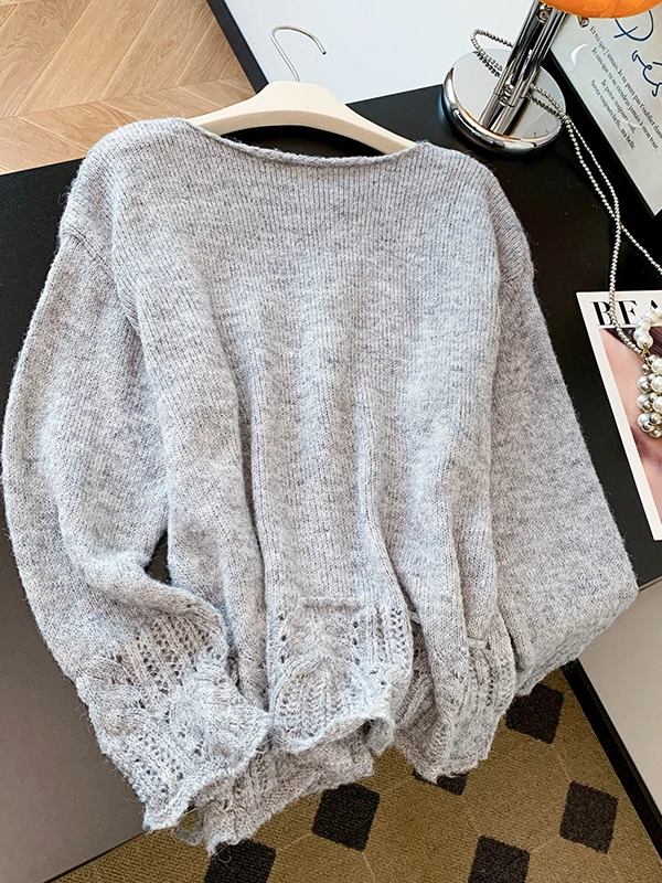 

Женский вязаный свитер Sweet Sle Long Sve с кружевом в стиле пэчворк, осенний топ с завязками, свободный крой...