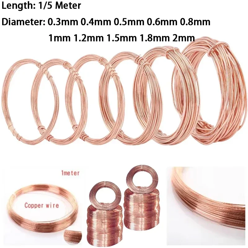1-5M ทองแดงลวดทองแดงบริสุทธิ์ลวด T2 ขดลวดทองแดง Conductive ทองแดงลวด, Bare Line Dia 0.3/0.4/ 0.5/ 0.6/1 /1.2 /1.8 ~ 2 มม.
