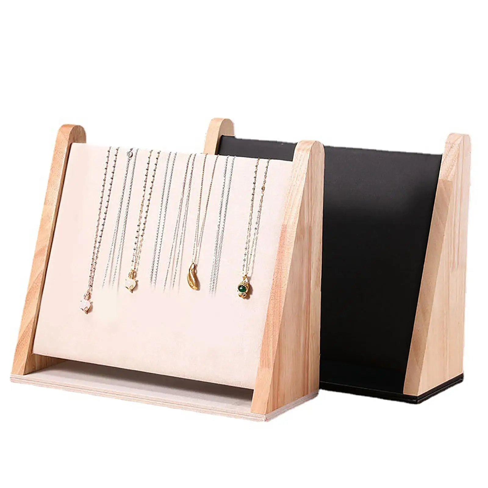 Natural Wood Necklace Display Stand Holder for Jewelry Organizer Rack Hanging Pendant Chain Storage for Teen Girls Room Decor