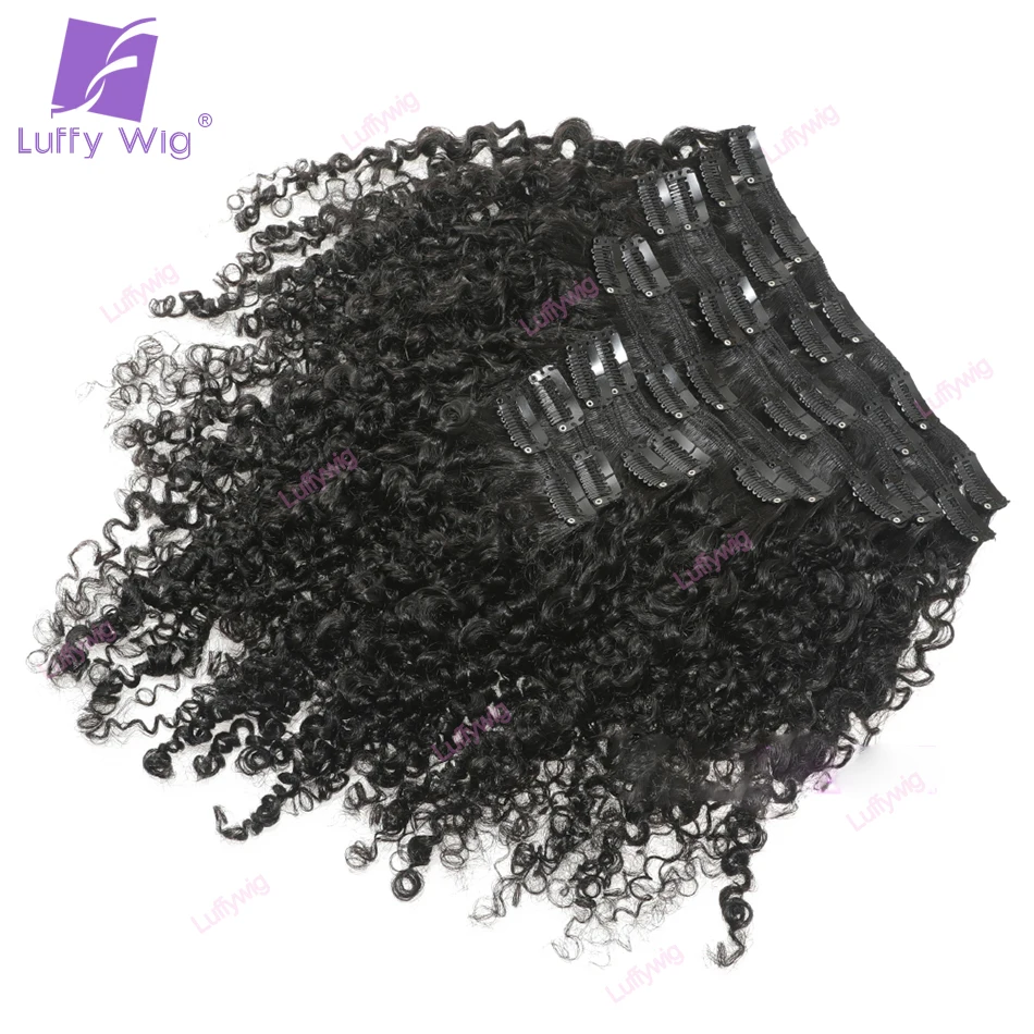 Afro Kinky klip keriting dalam ekstensi rambut manusia 8 buah 70g 100g klip Ins bundel warna alami klip pada rambut untuk Hitam Wanita Luffy