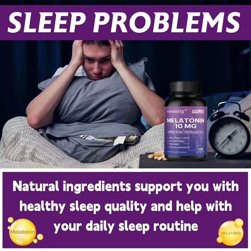 Melatonin 10mg for Deep Sleep, Relieve Insomnia, Healthy Sleep Quality, Stress Relief - Natural Formula