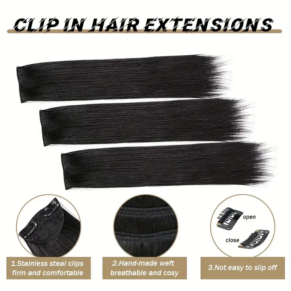 3 pz/set Clip diritta setosa lunga da 24 pollici nelle estensioni dei capelli parrucche sintetiche parrucche pezzo di capelli invisibile accessorio per capelli da donna