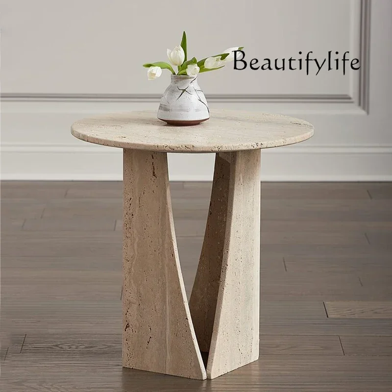 N36 C Wabi Sand Wind Natural Travertine Round Table Homestay Living Room Model Room Dining Table Simple Marble Dining Table